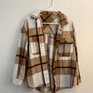 Oversized Gold & Charcoal Plaid Shacket